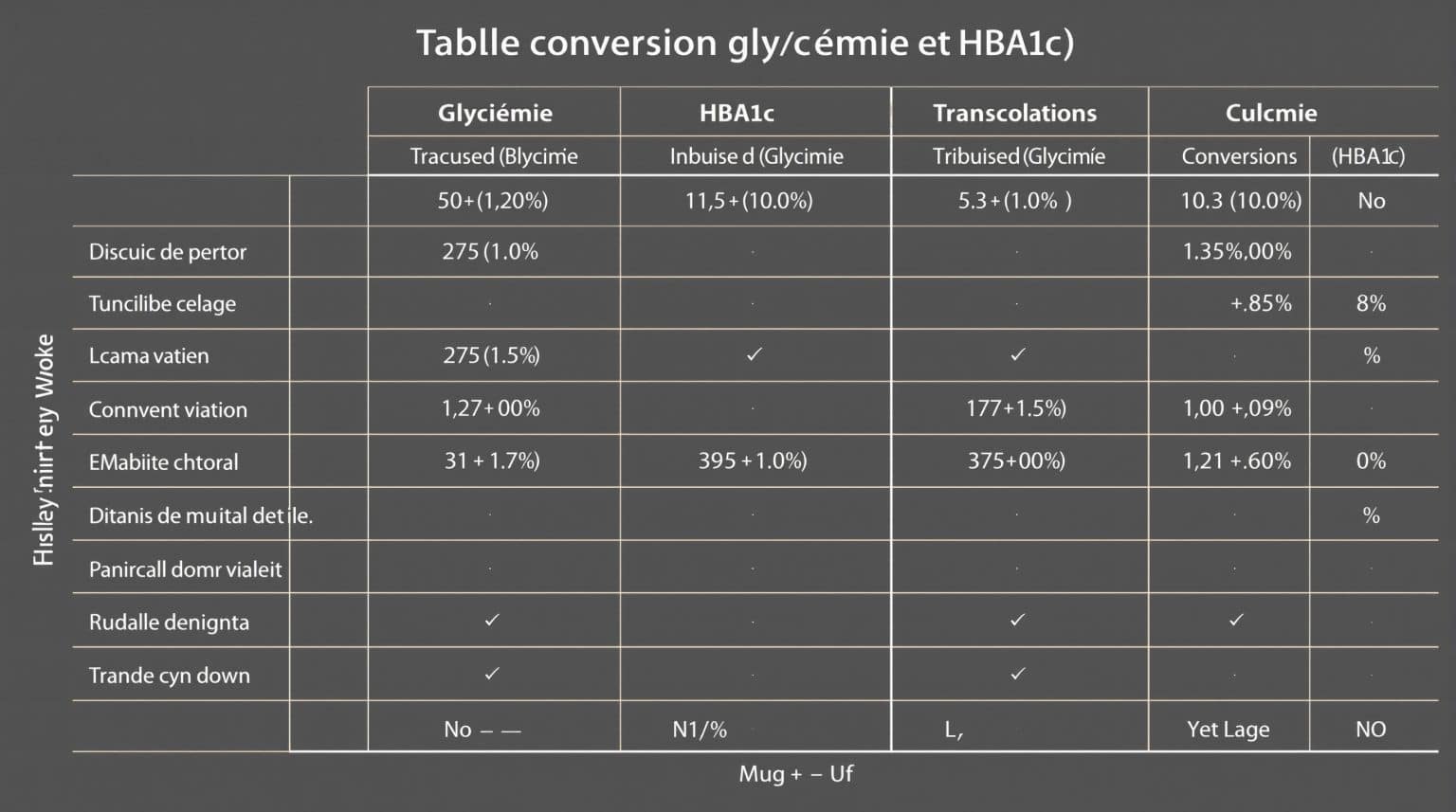 Tableau de conversion glycémie et HbA1c